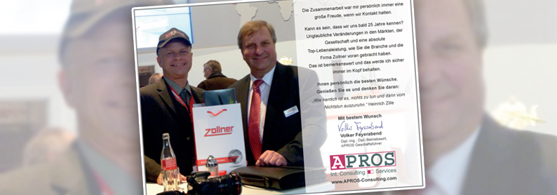 Ruhestand unseres Kontaktes, Kunden, CEO Vorstandsvorsitzender Zollner Elektronik Johann Weber